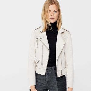 Cream Suede Biker Jacket from Mango